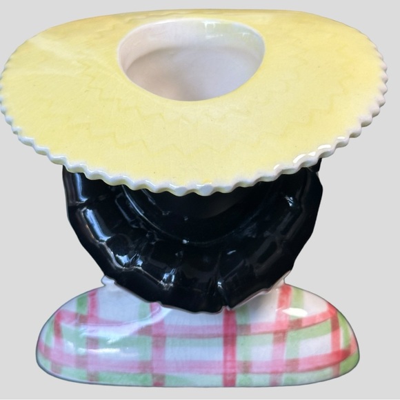 Vintage Lady Head Vase in Wide Brimmed Yellow Sunhat - Picture 6 of 13